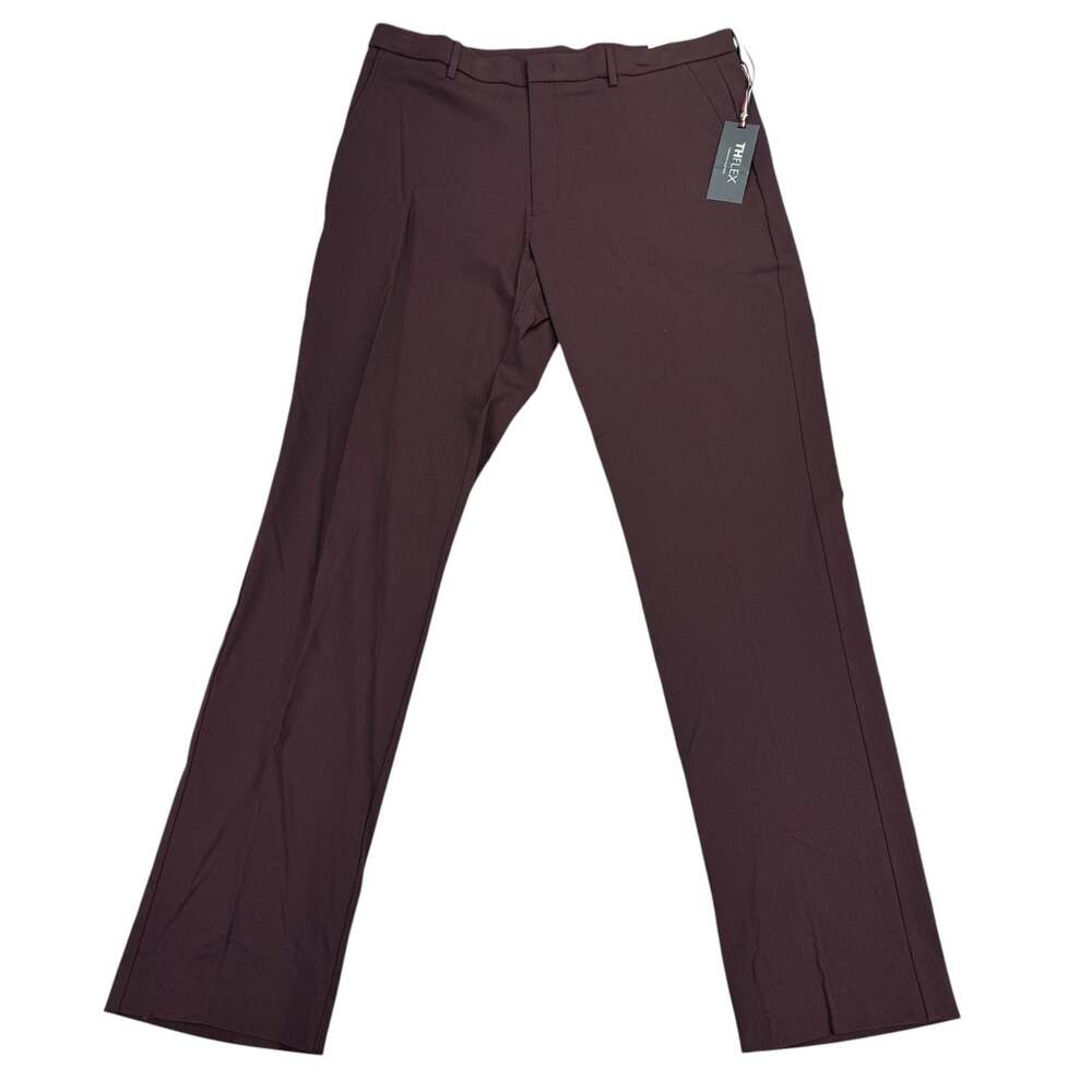 Tommy Hilfiger Mens TH Flex Tate Modern Fit Stretch Dress Pants Burgundy 36x34